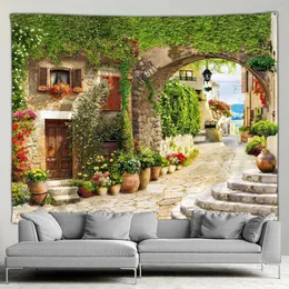 Wandteppiche im Freien Garten Poster Mediterraner Landschaft Botanische Blume Wandteppich Wohnzimmer Schlafzimmer Hintergrund Wandhänge Kunstdekoration