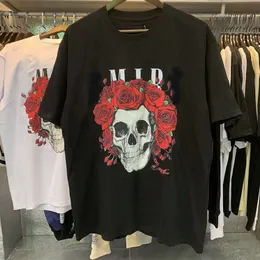 Tasarımcı Klasik Rüzgar Gül Kafatası Baskılı Mektup Pamuk Kısa Kollu T-Shirt Erkek ve Kadınlar Top