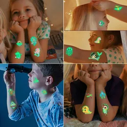 SB96 Tattoo Transfer 5pcs/Lot Luminous Tattoo Face مؤقت اللون Unicorn Mermaid Dinosaur Tattoo Chump Tattoot Tattoo Tattoo For Kids 240427