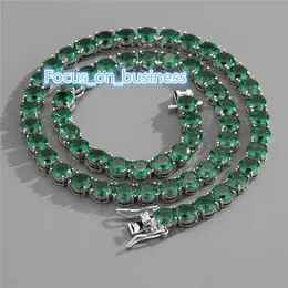 7mm Emerald zircon Tennis Chain HipHop a row of Chain necklace