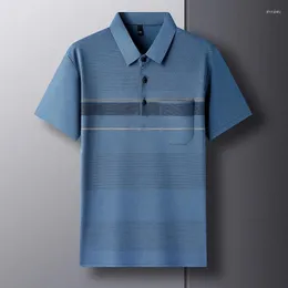 Polos da uomo Summer Short Short Fashion Stripes sciolte e comode di seta di ghiaccio fresco traspirante