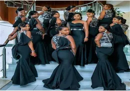 2021 Black Satin African Damas de dama de honra Damas de honra longas Mermaid PROM DIGN DRESSA DOME