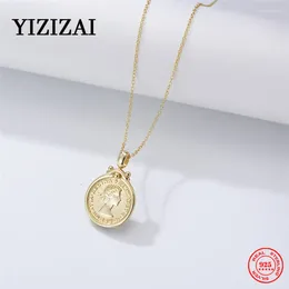 Hängen Yizizai 925 Sterling Silver Punk Gold Portrait Coin Pendant Necklace For Women Link Chain Choker Gothic Jewelry