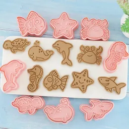 Formen 8pcs/Set Marine Life Cookie Formkrabbenstarfisch Delphinmuster Form 3D Cookie Cutter Zuckerfahrzeug Fondant Home DIY Backwerkzeuge