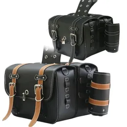 PVC Leather Motorcycle Saddlebags Throw Over Saddle bags Panniers Side Bags with cup holder Waterproof Side torage Tool Bag 240418