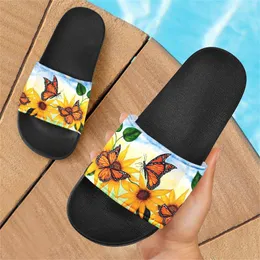 Kapcie Elviswords Sunflower Butterfly Design Ladies Lats Flat Home Bathroom łazienka Zapatos Planos Mujer