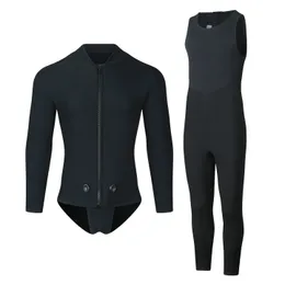 Winter m Neopren mit Kapuze -Podiummännern Zwei Stücke separates Set -Tauchanzug Scuba Speerfishing Surfen Deepwater Thermal Badeanzug 240410