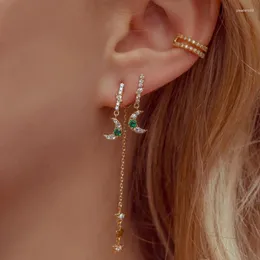 Studörhängen Migga 3st Romantic Green Zircon Star Moon Ear Cuff Gold Color Women Crystal Jewelry