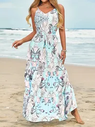 숙녀 봄 여름 패션 레저 쇼 우아한 해변 휴가 프렌치 프린트 프린트 드레스 240425