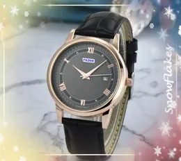 Donne eleganti da uomo Orologi a batteria al quarzo automatico Day Day Time cnocchia di cuoio Tre Sfiches Design Elegant Hour Calendario Bracciale Watch Bracciale Regali