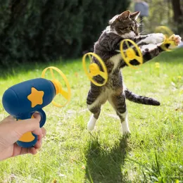 Flying Disc Launcher Toy AknaCase 15 Pieces Cat Fetch Toy With Colorful Flying Kitten Toys For Indoor Kittens
