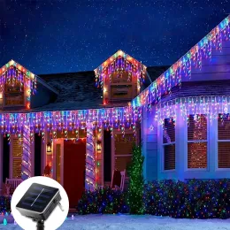 ديكورات 1pc LED Solar Icicle String Lights 4m/13ft 96led Light Startain Startain Light for Bedroom Patio Garden Party Decoration في الهواء الطلق