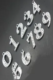Whole 100pcslot 09 rhinestone number hang charm DIY pendant accessories2503372