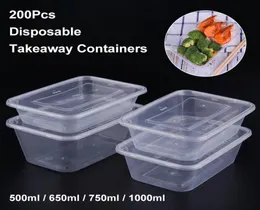 Akşam yemeği setleri 100pcs Set Dikdörtgen Tek Kullanımlık Öğle Yemeği Kutusu Plastik Takeaway Ambalaj Meyve Mikrodalgada Yemek Bento LID5823320