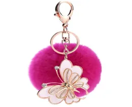 Schlüsselanhänger Fur Pom Keychain Fashion Butterfly Car Key Chain Fluffy Ring Dekoration Handtasche Rex Keyring2410064