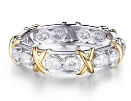 Profissional Eternity DIAMONICE CZ Diamante simulado 10kt Whiteyellow Gold Banding Cross Ring Tamanho 6119564440