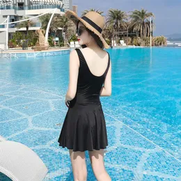 2024 Neues One -Piece Solid Badeanzug Rock Frauen konservativer Schub mit Pad Badebadebadeanzug Strand Bedenken Monokinifor