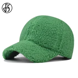 Softball FS 2024 Caps de beisebol da marca de pelúcia verde para homens Inverno ao ar livre Cordeiro quente Mulheres chapéus de streetwear