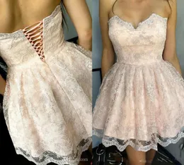 2018 Short Mini Sexy Blush Pink Homecoming Dresses Sweetheart Corset Back Full Lace Appliciques Party Graduation Plus Size Cocktail 2428340