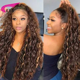 Synthetic Wigs KRN 200% Density Highlight Color Curly 13X6 Lace Front Wig with Pre Pullout Thread Full 13x6 Brazilian Hair Free Q240427