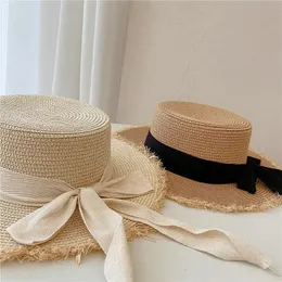Lafite Straw Hat for Women Summer Beach Flat Top Ochrona przeciwsłoneczna Fisherman Po Woven 240425