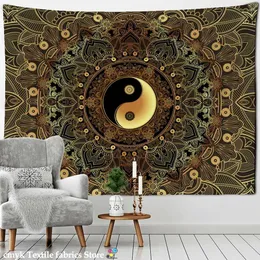 Taquestres Mandala Padrão Tapestry Psicodélico Tai chi parede pendurado na sala de estética do hippie escuro Decoração de casa vivendo