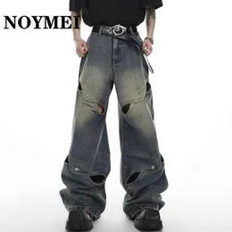 Jeans masculinos noyymei mens y2k Decalques de rua de jeans soltos Botões retro de metal da moda vazia WA1321 Q240427