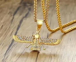 Anhänger Halsketten Zoroastrische Modeflügel Kubikzirkonia Halskette Gold Farbe Titanium Stahl für Männer Vintage Punk HipHop Schmuck G31664666