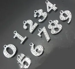 Whole 100pcslot 09 rhinestone number hang charm DIY pendant accessories4288298