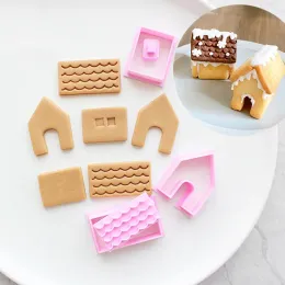 Плесень 1SET Gingerbread House Cookie Cutter Cutter Cartoon Cartoon Mini Christmas House Diy Сборка печенья печенья эмбассер марки запекание инструменты