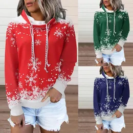 Frauenpullover Lady leichte Pullover für Frauen Weihnachten Schneeflocken gedruckt Langarm Doppelkassade hoher Nacken lässig Fleece Hoodie