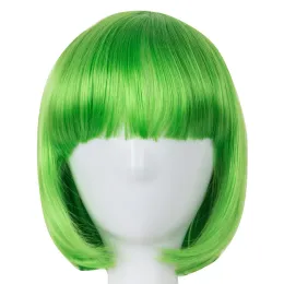 Wigs Cosplay Wig FeiShow Heat Resistant Short Wavy Synthetic Costume Halloween Carnival Green Hair Flat Bangs Women Hairpiece