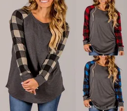 Maternidade Tops Tees Mulheres Plaid Raglan Raglan Manga longa bloco de cores Base Top Tees Ladies Pullover redondo pescoço verifica as camisas CNY8302407629