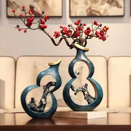 Vasos estilo chinês vaso de cabaça de cabaça criativa resina criativa ornamento casa decoração decoração de escritório desktop Flor Flower Arranjo