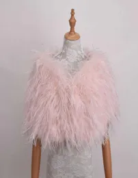 本物のダチョウの毛皮のショールズエレガントな白いダチョウの羽毛コートウェディングファーボレロスブライダルショールズイブニングドレスのためのジャケットh09234714819