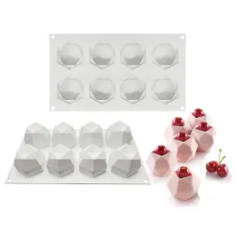 Schimmelpilze 8 Hohlraum Diamant Polygonal Silikonkuchenform Französisch Dessert Mousse Gebäckschale Kerze Muffin Süßigkeiten Backwerkzeuge