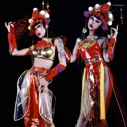 Bühnenbekleidung Frauen Kostüm chinesischer Stil Red Gogo Dance Clothing Nightclub Sexy Dancing Show Performance Anzug Festival Kleidung VDB7141