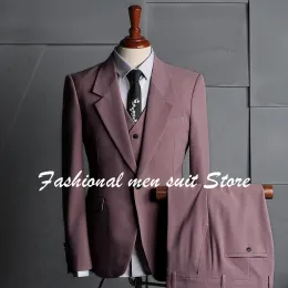 Jackets personalizados ternos de homens rosa empoeirados com smoking de lapela de entalhes noivo Blazer Blazer Business Business para Man 3 peças Jaqueta+calça+colete