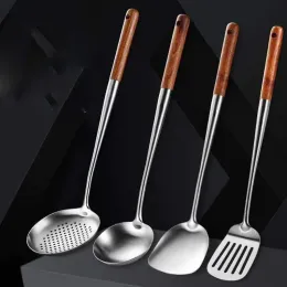 Utensils 304Lange Steel Rvs Wok Spatel Cooking Equpment Kitchen Utensils Keuken Sleuven Rijst Lepel Kookgerei Gebruiksvoorwerp Set Turner