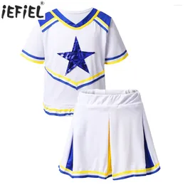 Roupas conjuntos de roupas para meninas roupas de moda estrelas de moda Apliques de mangas curtas Tops com saia plissada Conjunto de festas escolares Cheerleader Kids