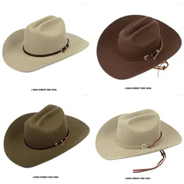 Brand Berets Mens Fashion Western Cowboy Hat With Roll Up Brim American Rerto Wool Felt Cowgirl Riding Original Quality