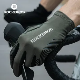 Rockbros Summer Cycling Gloves Breattable Mtb Road Bike Non-Slip Gloves Pekskärm Fjäder Full Finger Motorcykel Ridningshandskar 240422