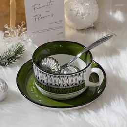 マグカップAhunderjiaz-VintageEmerald Coffee Cup and Saucer Set Ceramic Mug Kitchen Drinkware Home Decor Tea