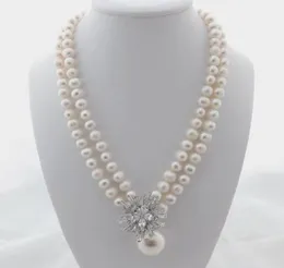 Charmiga 2Strands 78mm White Freshwater Pearl Necklace Micro Inlay Zircon Accessories Shell Pendant Long 4548CM4960016