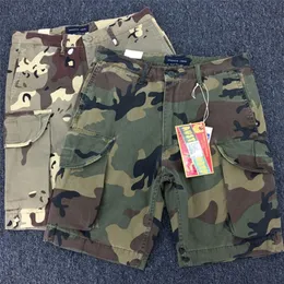 Verão americano retro pesado de camuflagem de camuflagem shorts masculinos de algodão puro lavado com calças de 5 pontos casuais de vários bolsos 240425