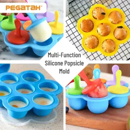 Strumenti 7 fori Ice Cream Stampo per bambini Scatola di ghiacciolo Foto Supplemento Scatola Silicone Ice Ice Lolly Mormo Scepitura Fruit Accessori