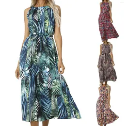 Vestidos casuais Vintage Floral Leafs Prinha maxi vestido para mulheres Bohemian Off Halter Halter Longo de verão Festa de férias