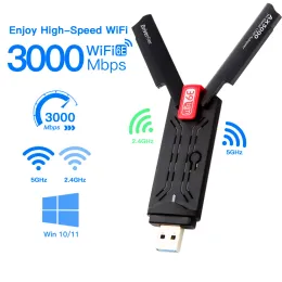 Cards USB WiFi 6E Adapter AX3000 2.4G/5G/6GHz WiFi USB3.0 Dongle High Gain Antenna Wireless Network Card Driver Free