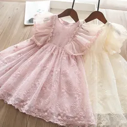 Elegant Girls Summer Lace Baseeves Dreeves Dress Kids Debites for Children Cesti di compleanno Principesse Birthdate 38Y 240415