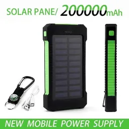 Mobiltelefon Power Banks Gratis leverans av 200000mAh Top-Notch Solar Panel Waterproof Emergency Charger med externt batteripaket för MI iPhone LED SOS Lights J240428